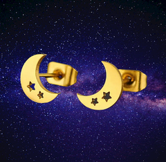 Moon With Stars <br> Medical Grade Surgical Stainless <br> Steel Posts