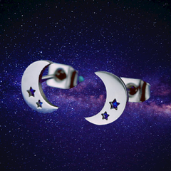 Moon With Stars <br> Medical Grade Surgical Stainless <br> Steel Posts